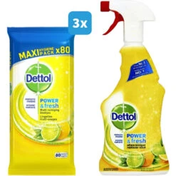 Dettol Power & Fresh Citrus Schoonmaakdoekjes & Allesreiniger Spray Pakket