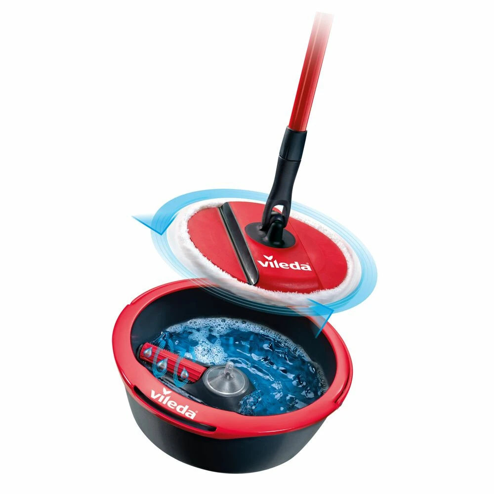 Vileda Spin & Clean Mop Complete Set Rood En Zwart 4 Vileda Spin & Clean Mop Complete Set Rood En Zwart - Afbeelding 2