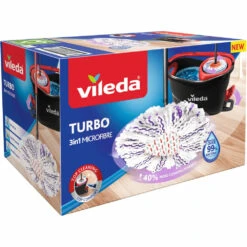 Vileda Turbo 3in1 Mopset - Met Pedaalsysteem Zwart Rood Wit Blauw