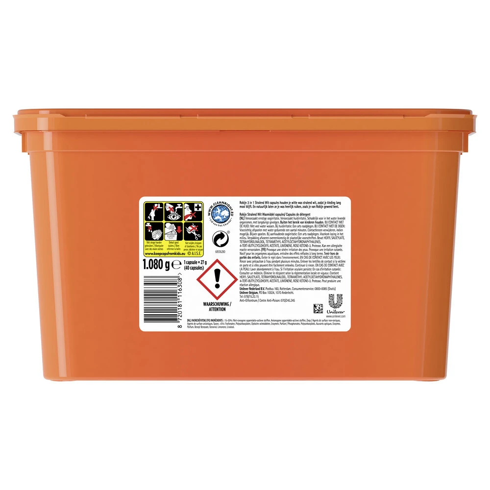 Robijn Wascapsules 3-in-1 Stralend Wit 4 Robijn Wascapsules 3-in-1 Stralend Wit - Afbeelding 2