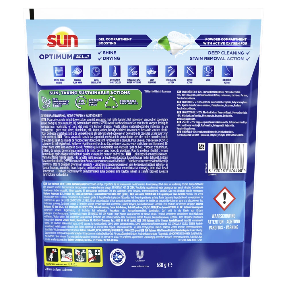 SUN® Sun Vaatwascapsules Optimum All-in-1 Citroen 4 SUN® Sun Vaatwascapsules Optimum All-in-1 Citroen - Afbeelding 2