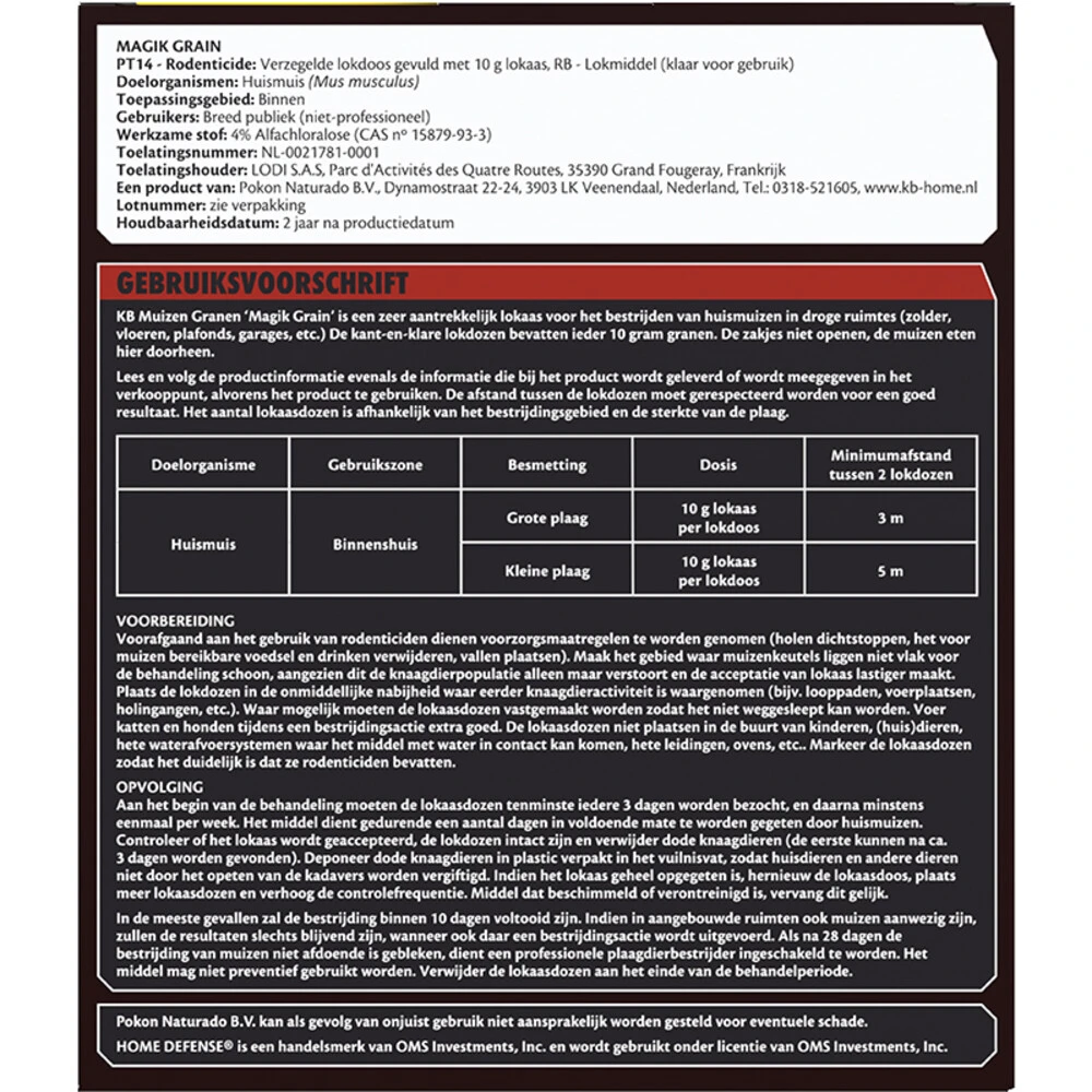 KB Home Defense Muizen Granen Alfachloralose Kant-en-Klare Lokdoos Magik Grain 4 KB Home Defense Muizen Granen Alfachloralose Kant-en-Klare Lokdoos Magik Grain - Afbeelding 2